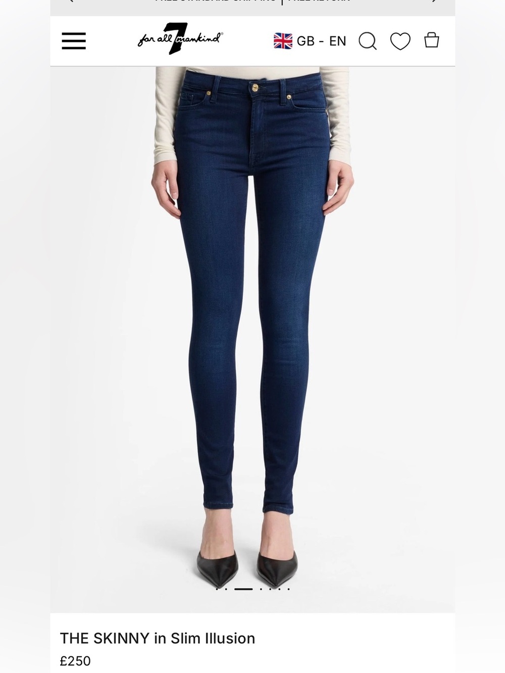 7 For All Mankind Dark Indigo High-Rise Skinny Jeans